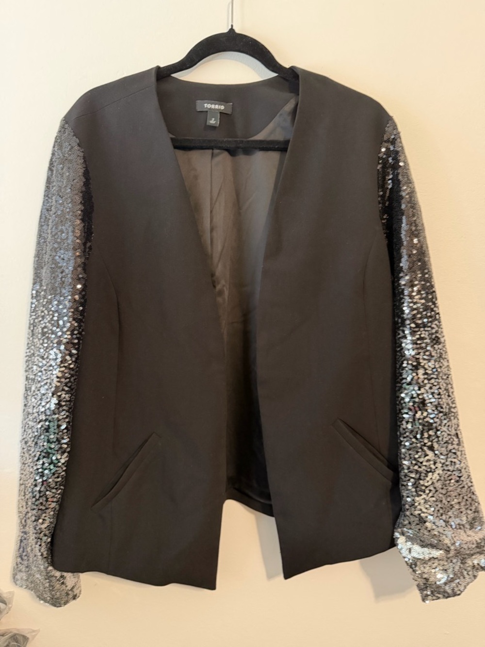 Black Ombre Silver Sequin Sleeve Blazer